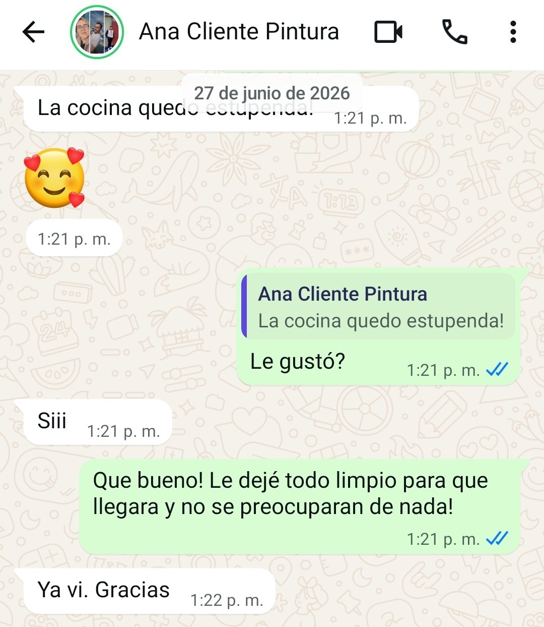 Mensaje de cliente satisfecho