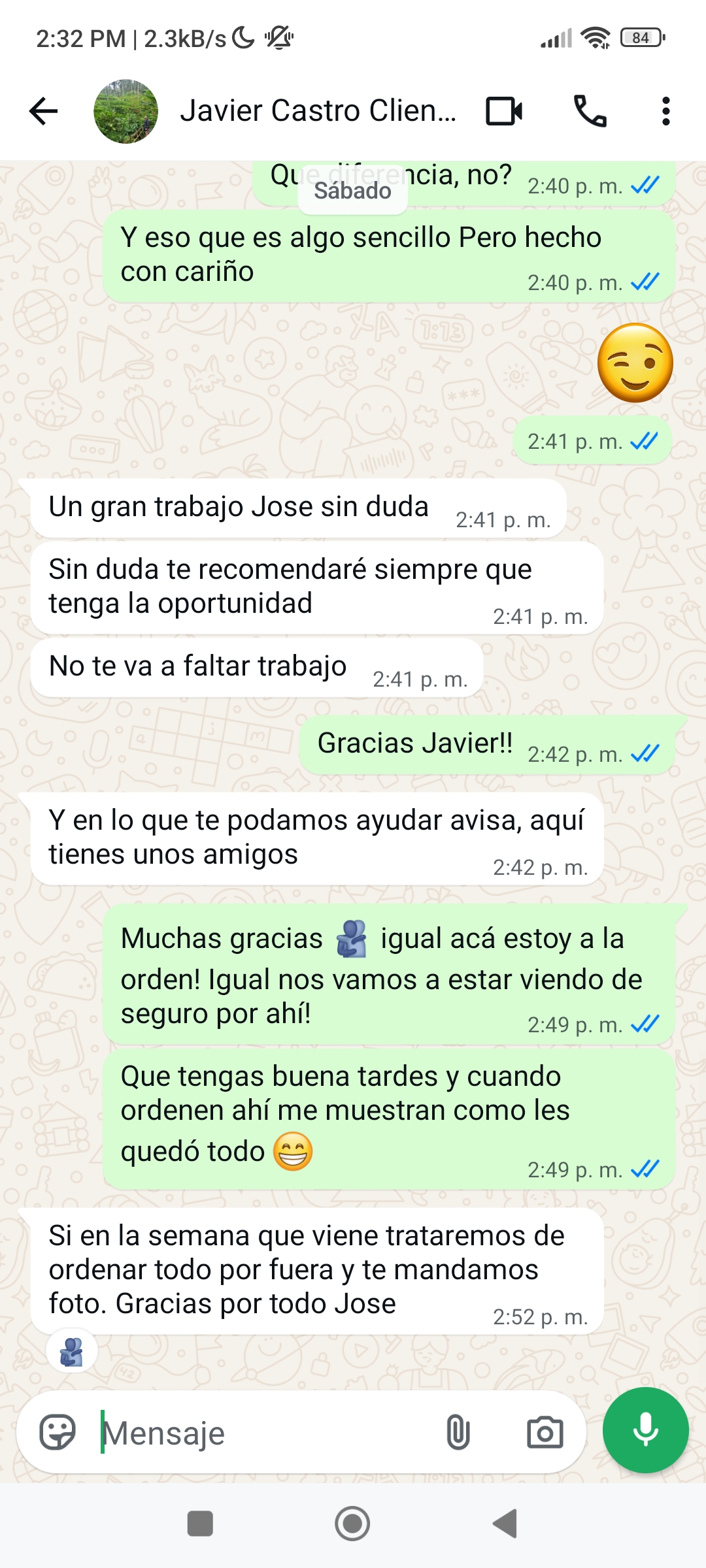 Mensaje de cliente satisfecho